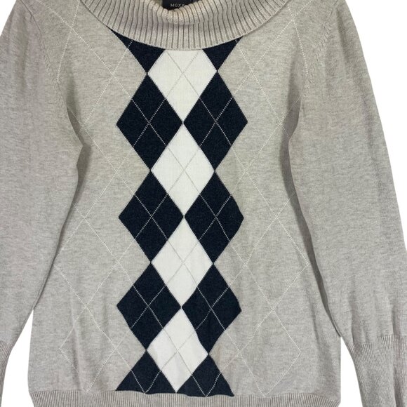 MEXX Gray Argyle Cowl Neck Pullover cotton  Sweater beige Women size large - Picture 7 of 13